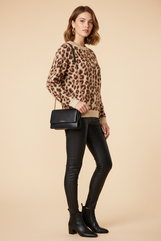 Leopard Print Crewneck Sweater β Size XS