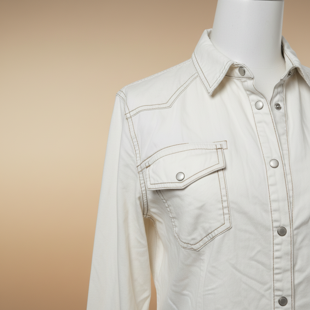 White Denim Western Jacket — Snap Button Shirt Jacket, Pre-Loved